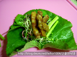 간단하지만 훌륭한 술안주~~돼지고기곰취쌈!!~~