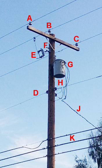 주상 변압기 (pole transformer) telephone cable wiring configuration jumper 