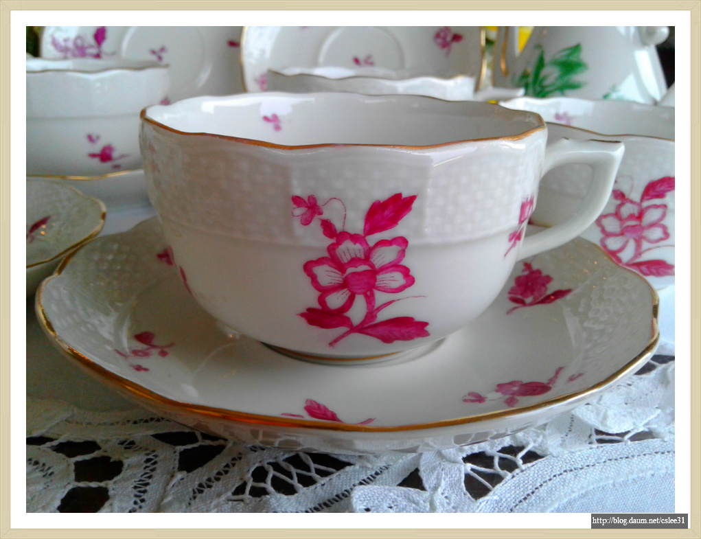 헤렌드 라즈베리 6인조 컵 앤 소서