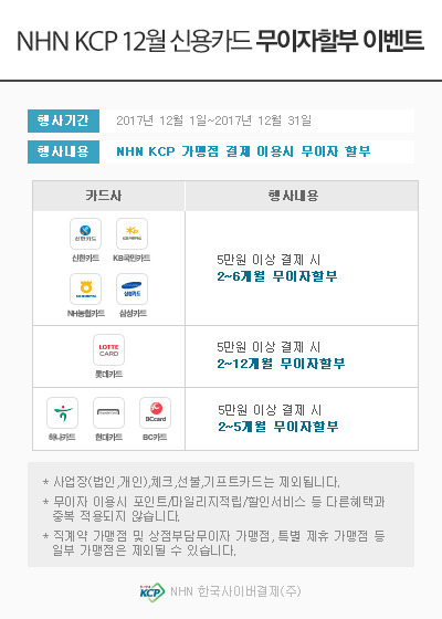 [웹드로우] 2017년 12월 카드사 무이자할부 이벤트 안내